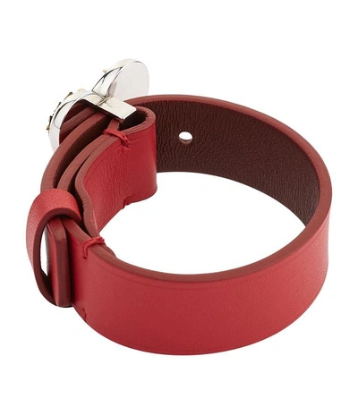 Shop Alexander Mcqueen Leather Heart Cuff In Red