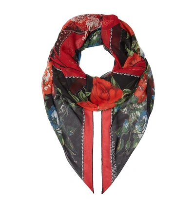 Alexander Mcqueen Floral Tablecloth Silk & Modal Scarf In Black/red|nero