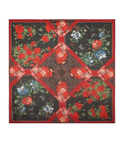 Shop Alexander Mcqueen Floral Printed Silk Scarf In Multi