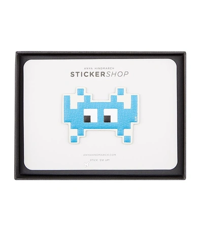 Shop Anya Hindmarch Space Invader Leather Sticker In Blue