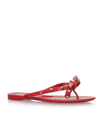 Shop Valentino Rockstud Flip Flops In Red