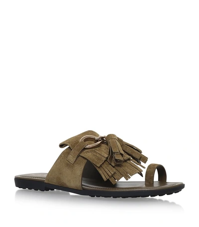 Shop Tod's Suede Fringed Sandals In Green