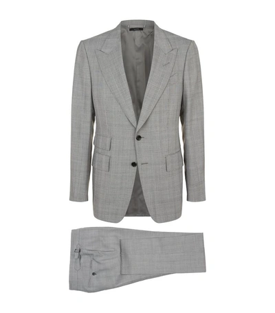 Shop Tom Ford Prince Of Wales Check Shelton Suit In Grey