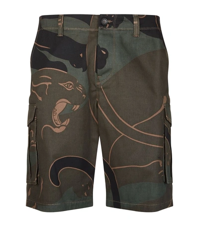 Shop Valentino Camouflage Panther Shorts In Green
