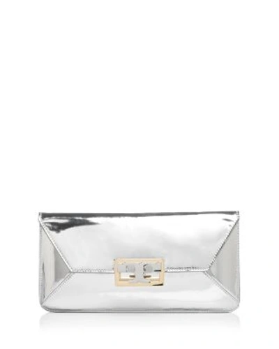 Shop Tory Burch Gigi Metallic Patent Leather Clutch In Silver/gold