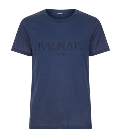 Shop Balmain Logo Print T-shirt In Navy
