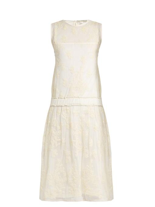 Queene And Belle Liliana Embroidered Mesh Dress In Cream | ModeSens