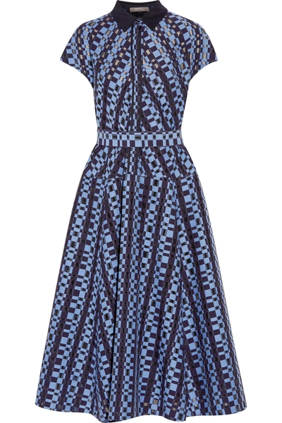 Lela Rose Belted Checked Wool-blend And Fil Coupé Georgette Midi Dress