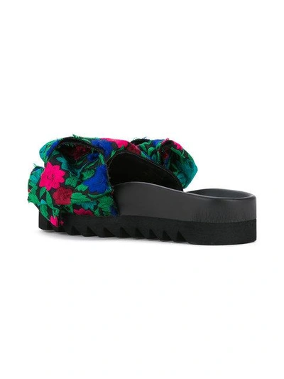 Shop Joshua Sanders Floral Bow Pool Slides In Black