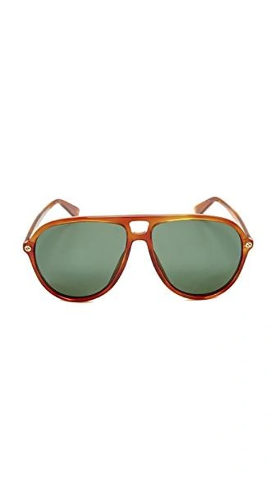 Shop Gucci Urban Pilot Aviator Sunglasses In Blonde Havana/green