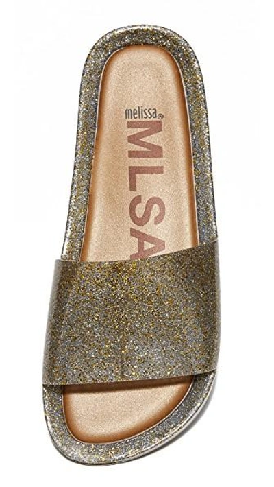 Shop Melissa Beach Slides In Mix Gold Glitter