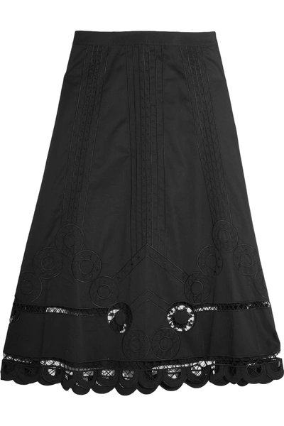 Temperley London Bellanca Embroidered Cotton-poplin Midi Skirt