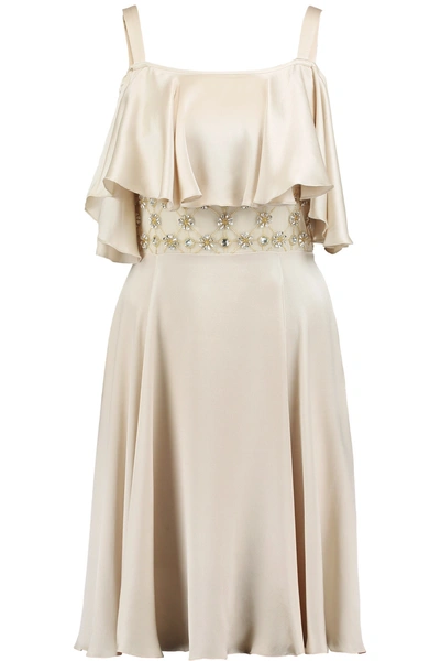 Temperley London Crossbone Cold-shoulder Embellished Silk-blend Satin Mini Dress