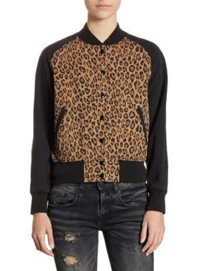 Shop R13 Combo Leopard Regular-fit Cotton Jacket In Black/leopard