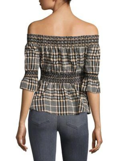 Shop Ganni Charron Off-the-shoulder Top In Cuban Sand