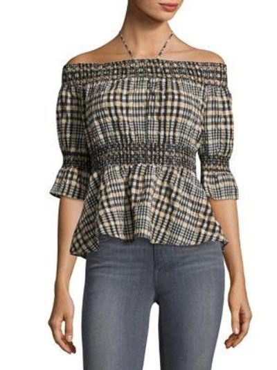 Shop Ganni Charron Off-the-shoulder Top In Cuban Sand