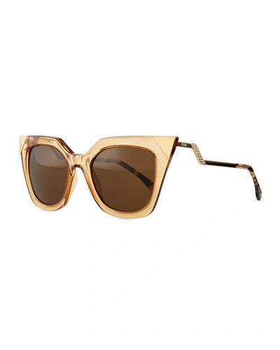 Fendi Iridia Flash Sunglasses With Mirror Lens, Light Golden