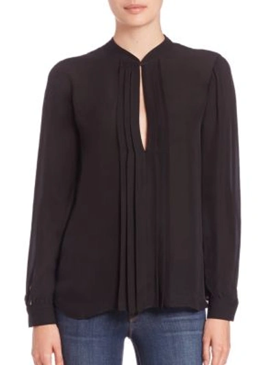 L Agence Pleated Silk Keyhole Blouse In Black