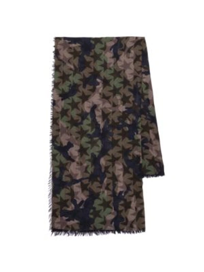 Valentino Camouflage Stars Cashmere & Silk Scarf In Army Green