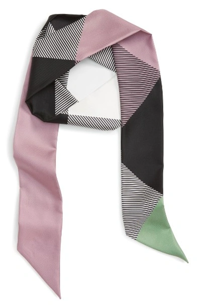Burberry Double Mega-check Skinny Silk Scarf, Lilac In Pale Lilac