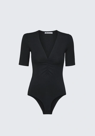 Shop Alexander Wang Exclusive Shirred Short Sleeve Bodysuit In Black