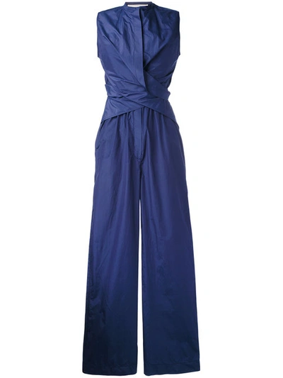 Ports 1961 Crossed Draped Front Jumpsuit In Blue