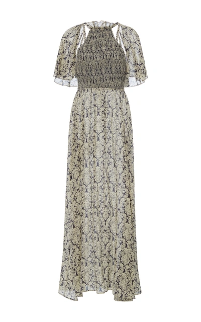 Rosie Assoulin Baroque-print Cold-shoulder Maxi Dress, Navy