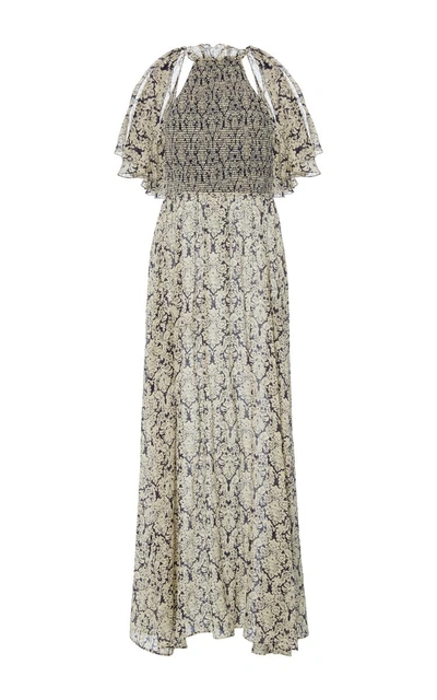 Rosie Assoulin Baroque-print Cold-shoulder Maxi Dress, Navy | ModeSens