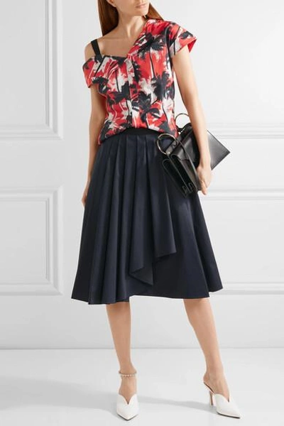 Shop Jason Wu Asymmetric Pleated Cotton-poplin Skirt