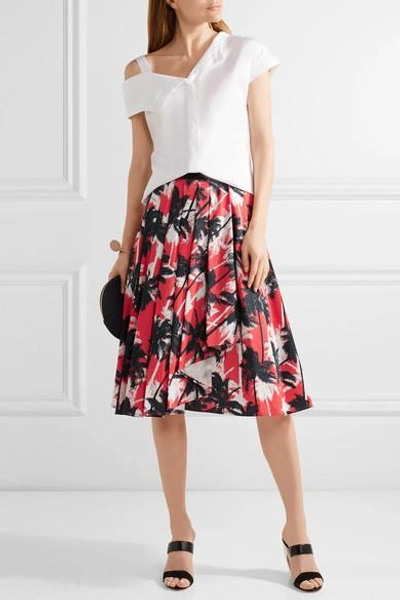 Shop Jason Wu Grosgrain-trimmed Printed Cotton-poplin Skirt