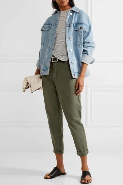 Shop James Perse Cropped Brushed Stretch-cotton Pants In Army Green