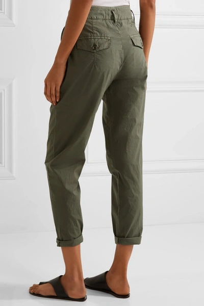 Shop James Perse Cropped Brushed Stretch-cotton Pants In Army Green