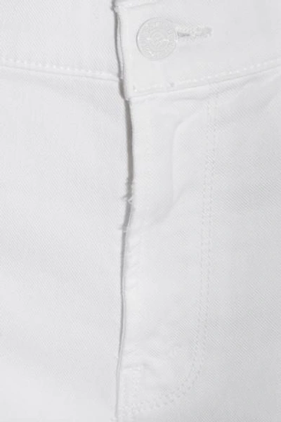 Shop Mother The Teaser Distressed Stretch-denim Shorts In White