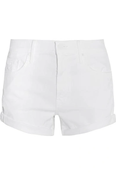 Shop Mother The Teaser Distressed Stretch-denim Shorts In White
