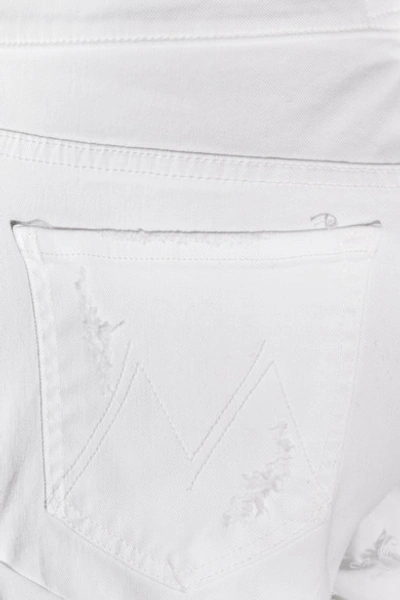 Shop Mother The Teaser Distressed Stretch-denim Shorts In White