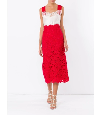 Shop Valentino Red Floral Lace Skirt