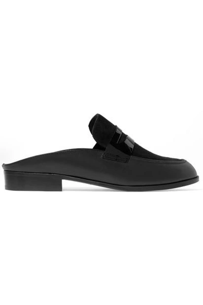 Shop Robert Clergerie Allan Suede And Patent-paneled Leather Slippers
