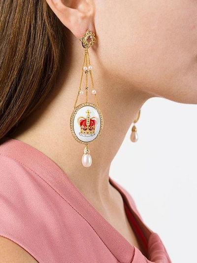 Shop Axenoff Jewellery Crown & Sovereign's Orb Drop Earrings In Metallic