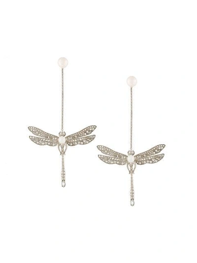 Shop Axenoff Jewellery Drop Dragonfly Earrings In Metallic