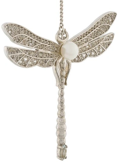Shop Axenoff Jewellery Drop Dragonfly Earrings In Metallic
