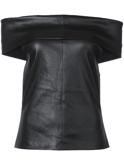 Rosetta Getty Off-the-shoulder Banded Lamb Leather Top, Black