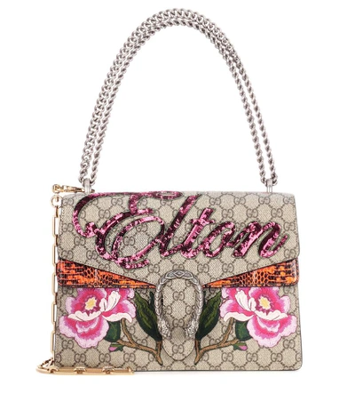 Gucci Dionysus Appliquéd Printed Coated-canvas And Watersnake Shoulder Bag In Multicoloured
