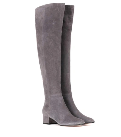 Shop Gianvito Rossi Rolling Mid Suede Over-the-knee Boots In Lapis