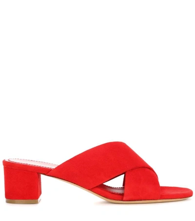 Shop Mansur Gavriel Crossover Suede Sandals In Red