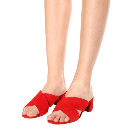 Shop Mansur Gavriel Crossover Suede Sandals In Red