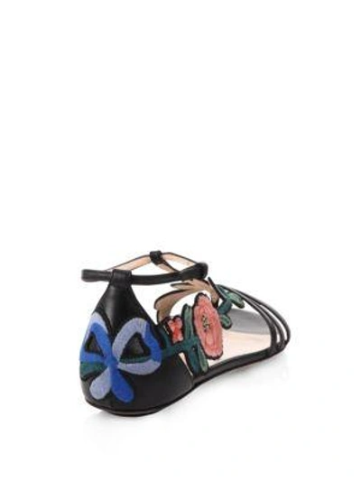 Shop Gucci Ophelia Floral-embroidered Flat Sandals In Black