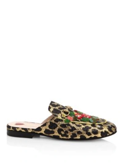 Shop Gucci Princetown Leopard Lurex Jacquard Mules In Multi