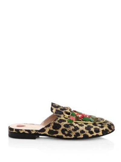 Shop Gucci Princetown Leopard Lurex Jacquard Mules In Multi