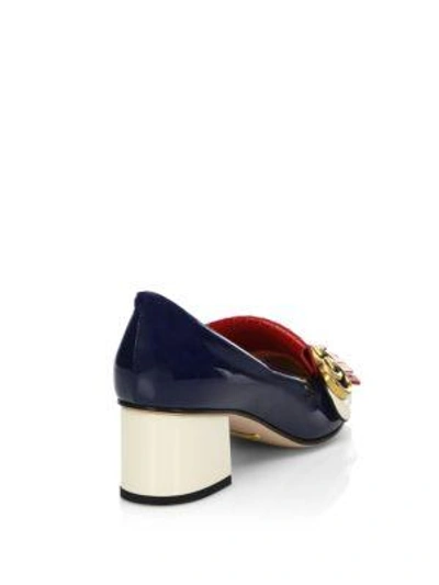 Shop Gucci Marmont Gg Studded Tri-tone Patent Leather Loafer Pumps In Royal Blue Red