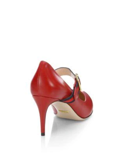 Shop Gucci Sylvie Leather Mary Jane Pumps In Red